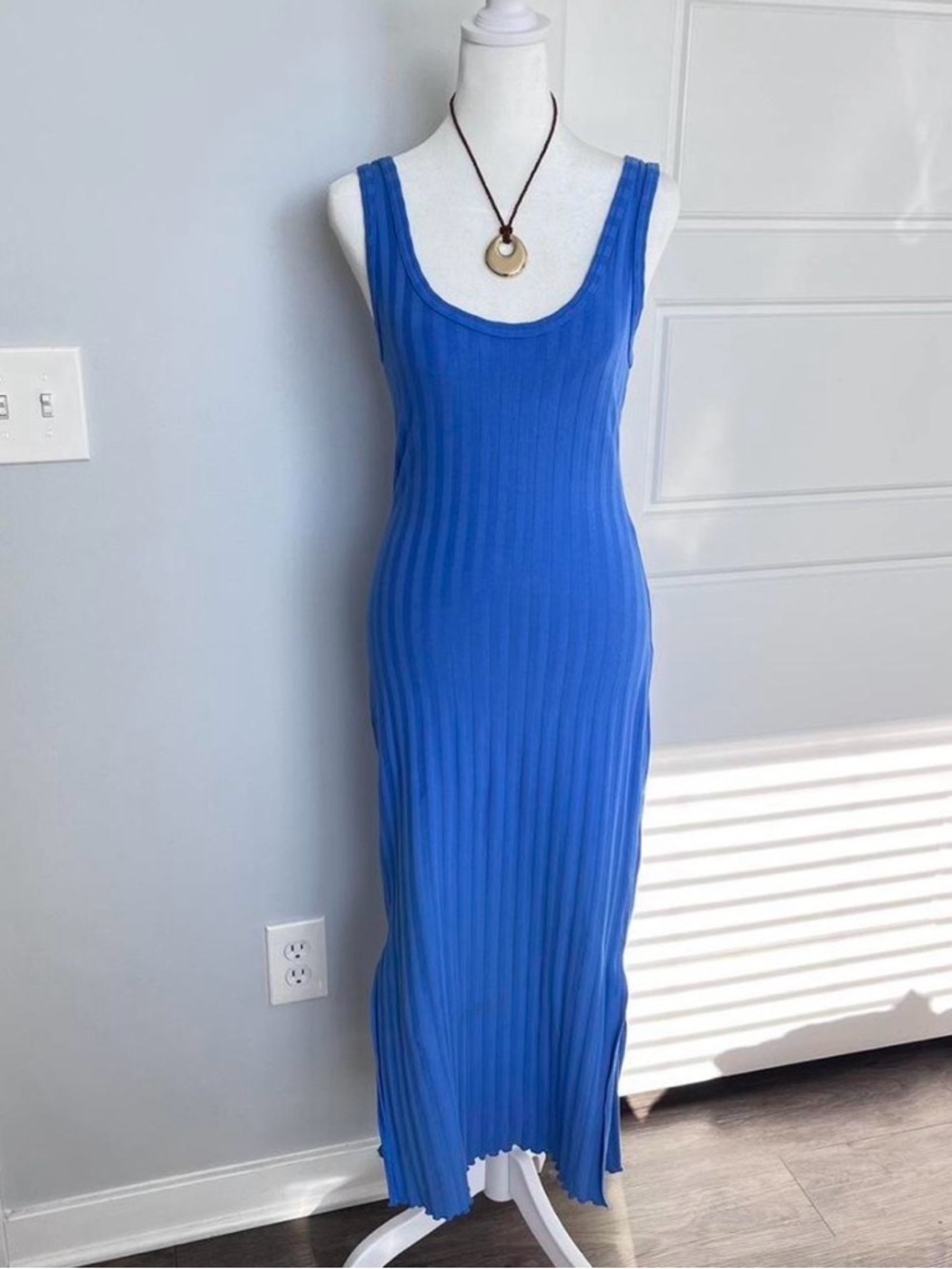 aerie Cobalt Blue Ribbed Scoop Midi Dress